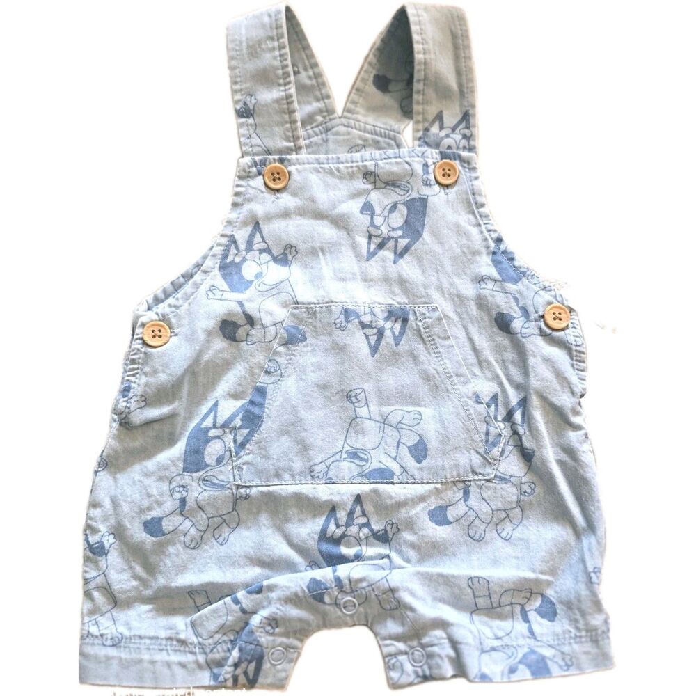 Bluey Blue Denim Overall One-Piece Romper Sleeveless Button 0-3 Months